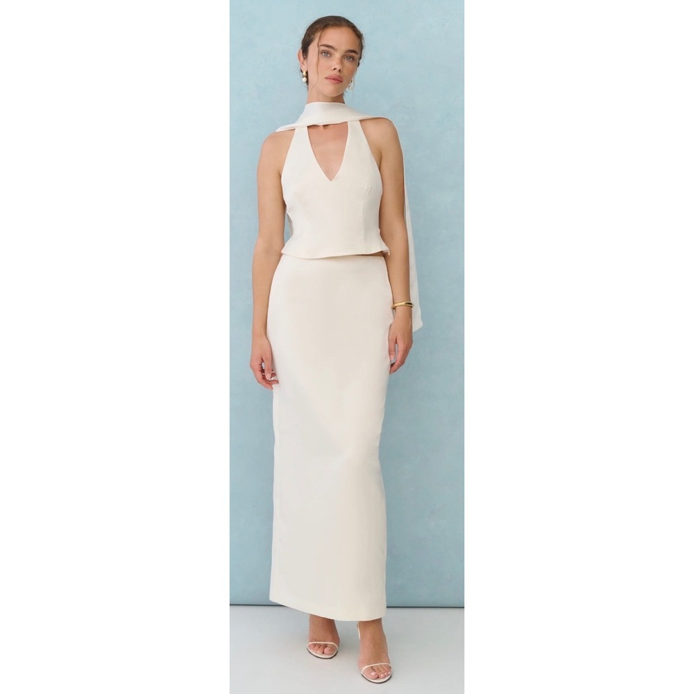 Few Moda x Little White Looks Ivory Satin Halter Top and Maxi Skirt Set Size 2